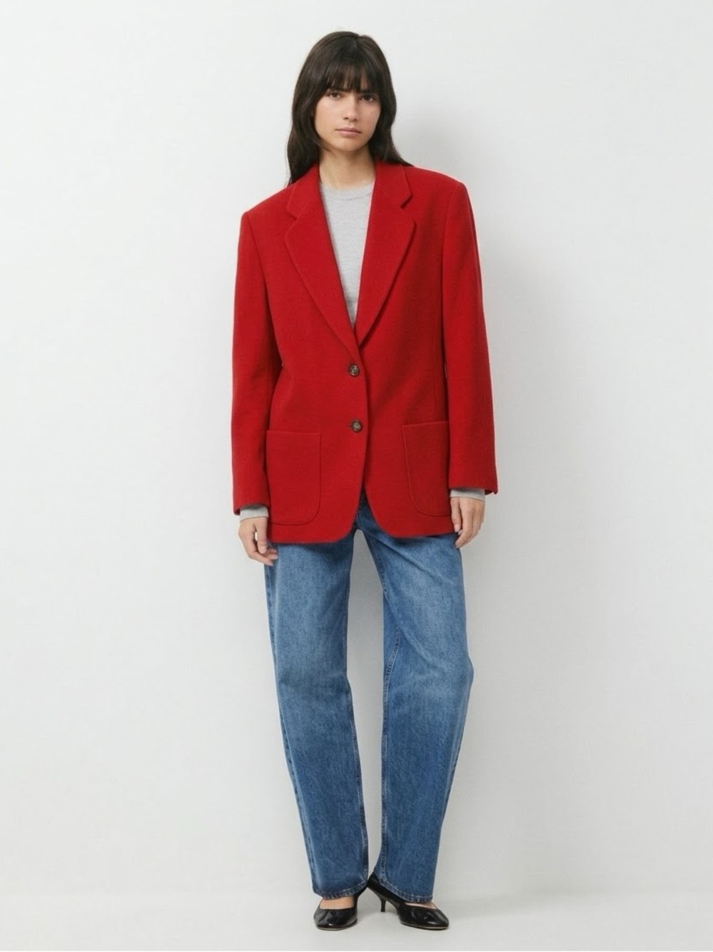 Vintage Red Wool Cashmere Blazer Jacket Size 10 Office Winter Relaxed